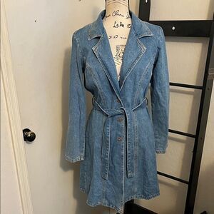 Y2K Hot Kiss Blue Denim Distressed Belted Button Closure Jacket 2000’s